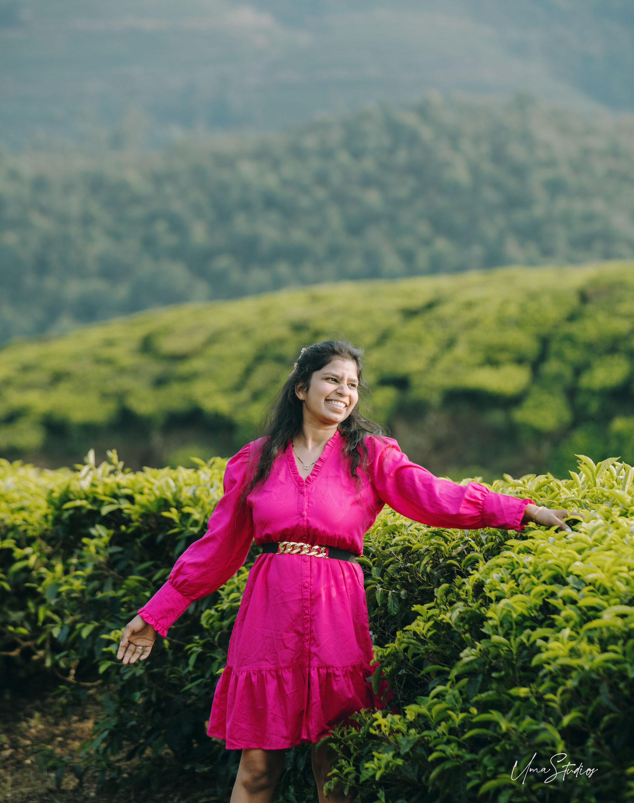 "Close-up portrait from a solo vacation shoot in Munnar’s lush tea plantation"