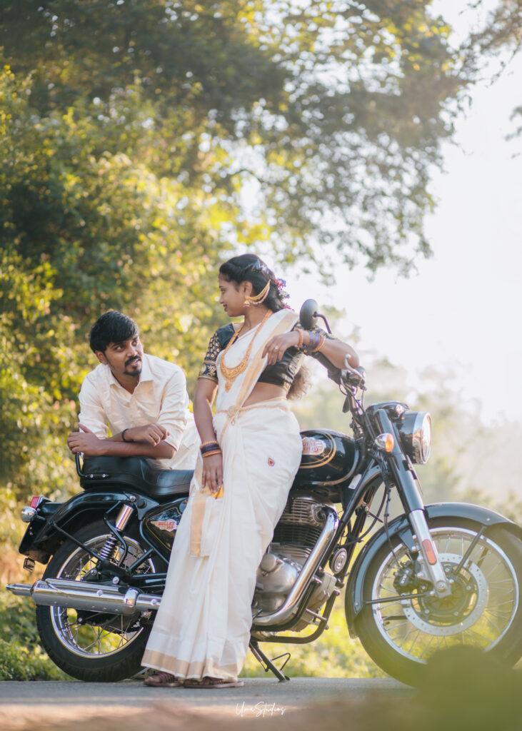 couple photoshoot in munnar kerala traditional bike shoot by Uma Studios Munnar